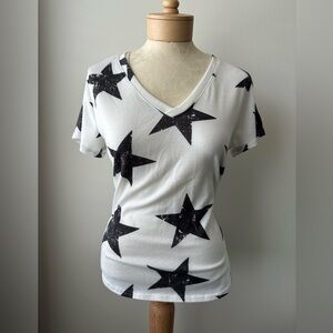 Altar’d State Women’s White Top With Black Stars M